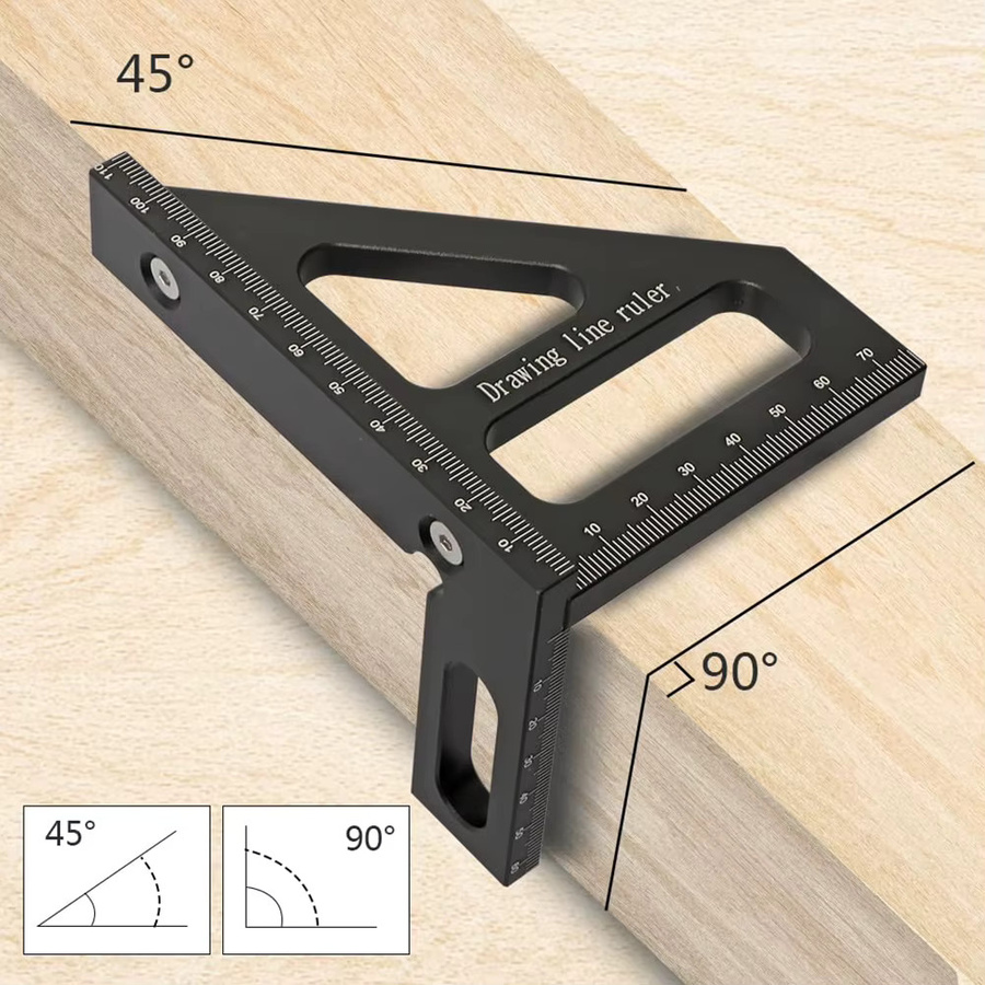 APWIKOGER 3D-Mehrwinkellineal aus Aluminiumlegierung in Schwarz mit 45/90 Grad Dreiecksfunktion für präzise Messungen in der Holzbearbeitung - Bild 3