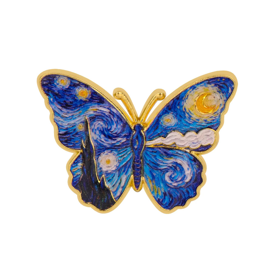 Brosche Sonnenblume Schmetterling Emaille, Unisex - Bild 2
