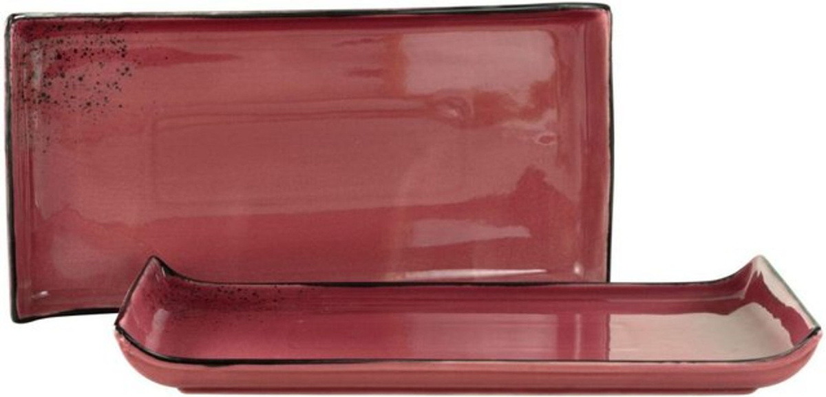 CreaTable Nature Collection BBQ Platte aus Keramik, 2er Set, dunkelrot, rechteckig, L: 33 cm, B: 16,5 cm, H: 3,5 cm - Bild 1