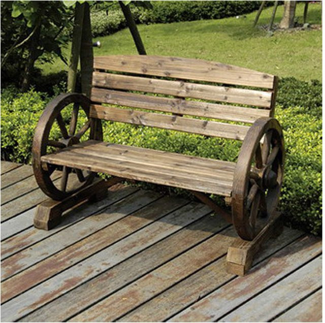 HTI-Living Gartenbank Sommerset Natur mit Armstützen in Form von Wagenrädern, Farbe: Braun - Bild 1