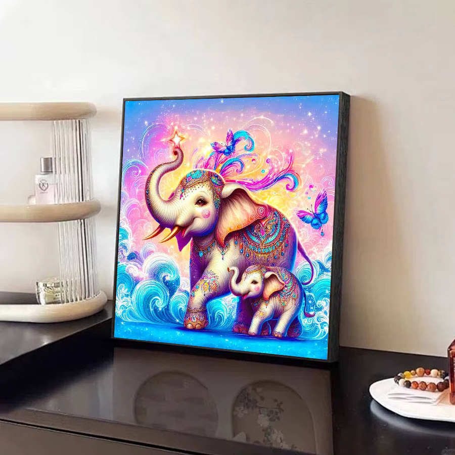 Huacan Diamantgemälde Elefant und Schmetterling als Diamantmosaik in Mehrfarbig, B/H: 20 x 20 cm - Bild 3