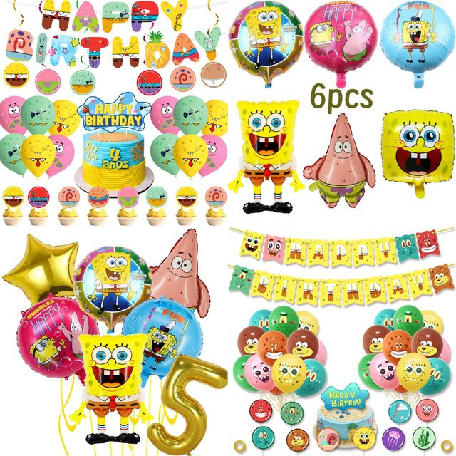 Potdemiel SpongeBob Schwammkopf & Patrick Star Folienballons-Set, Partydekoration, 3/6/7-teiliges Set - Bild 1