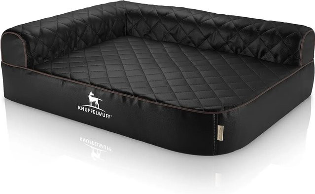 Knuffelwuff Eck Hundebett Winslow Orthopädisch aus Kunstleder mit Memory-Foam, Übergröße XXXL, Schwarz, B: 140 cm, T: 100 cm - Bild 1