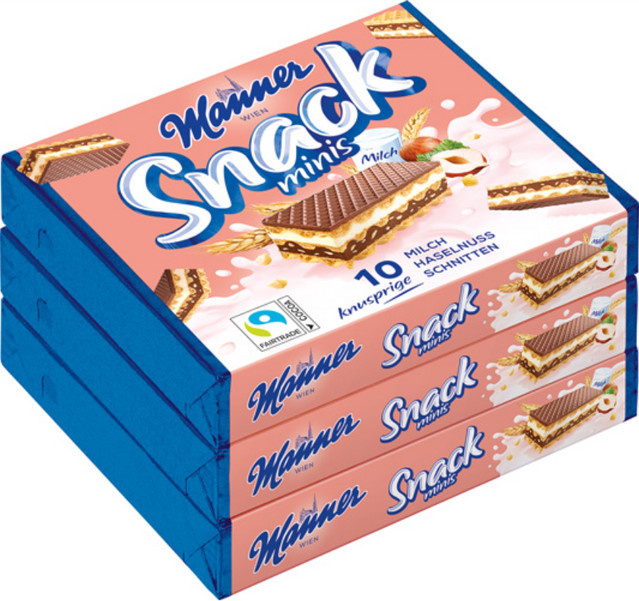 Manner Snack Minis Milch-Haselnuss 3 x 75 g - Bild 1