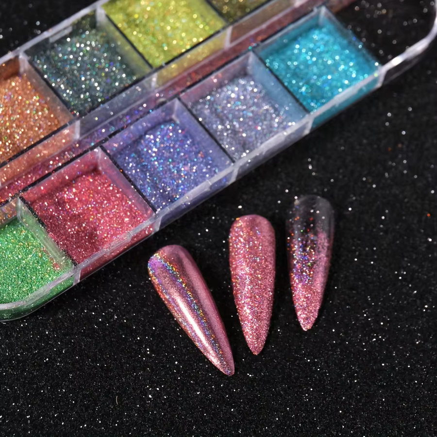 Misscheering Nagelglitter Pulver Set, Holographisch, Silber, Schwarz, Rosa, Chrom - Bild 4