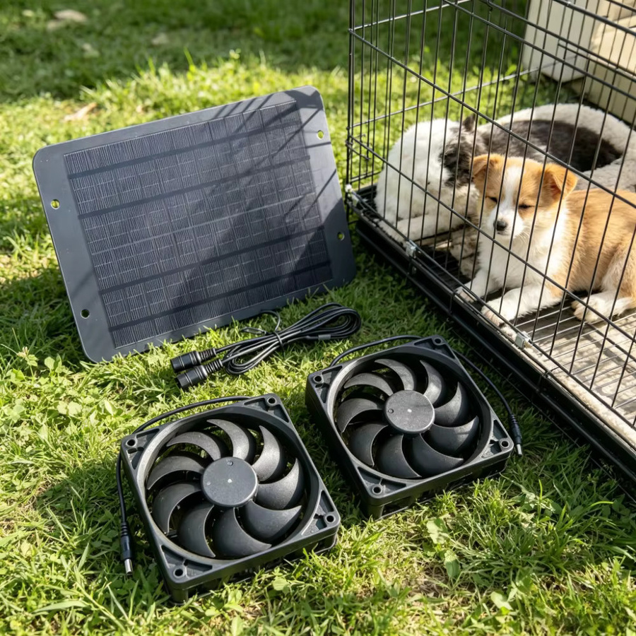 EESBAO Solarbetriebener Doppellüfter-Zirkulationsventilator in Schwarz, wasserdichter Abluftventilator für den Garten, B/H/T: 27,0 x 17,5 cm - Bild 2