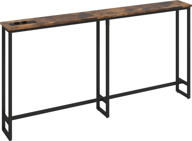 HOMCOM Konsolentisch mit integrierter Ladestation im Industriestil, schmaler Flurtisch aus Holz und Stahl, Farbe Rustikal-Braun/Schwarz, B/T/H: 160 x 20 x 80 cm - Bild 1