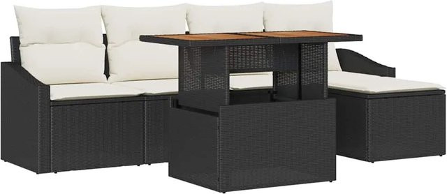 vidaXL Garten-Sofa-Set aus Poly Rattan und Stahl in Schwarz mit 6 Teilen, Sitzmöbel mit integriertem Stauraum und Polstern - Bild 1
