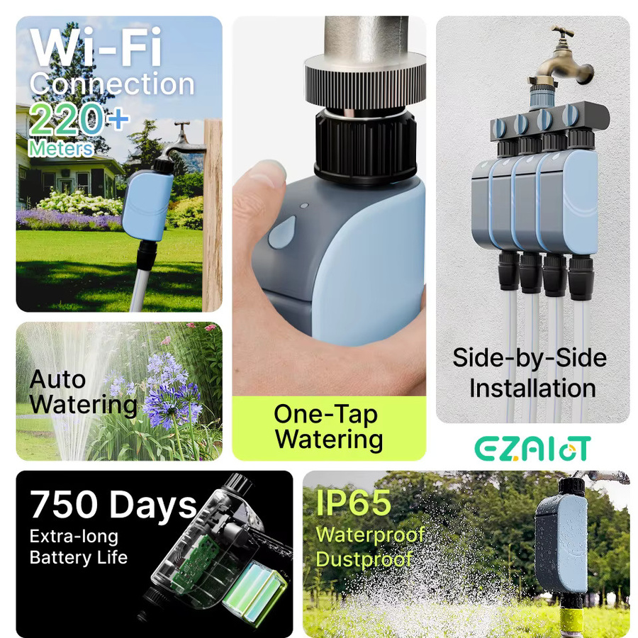 EZAIOT Intelligenter WLAN-Gartenbewässerungstimer von Tuya mit App-Steuerung und Sprachsteuerung für Alexa, Google Home und Yandex Alice, Batteriebetriebenes Sprinkler- und Tropfbewässerungssystem - Bild 2