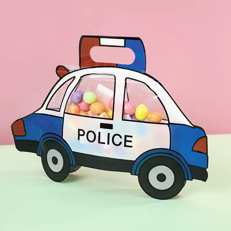 10er Set Motiv Geschenkbeutel mit Lkw Bagger und Polizei Auto für Kindergeburtstag und Party Dekoration in Mehrfarbig - Bild 2