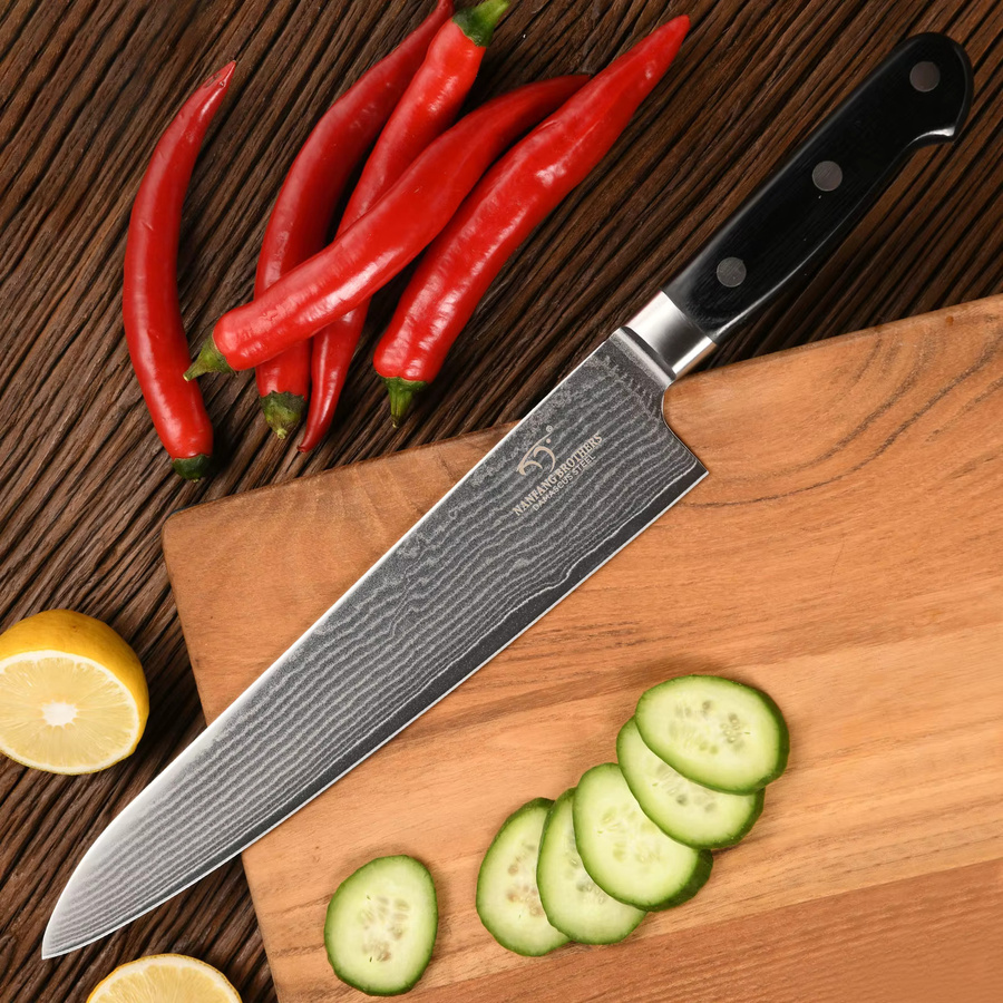 Nanfang Brothers Damaszener Kochmesser aus VG10 Stahl mit 66 Lagen und silbernem ABS-Griff für Sushi und Sashimi - Bild 6
