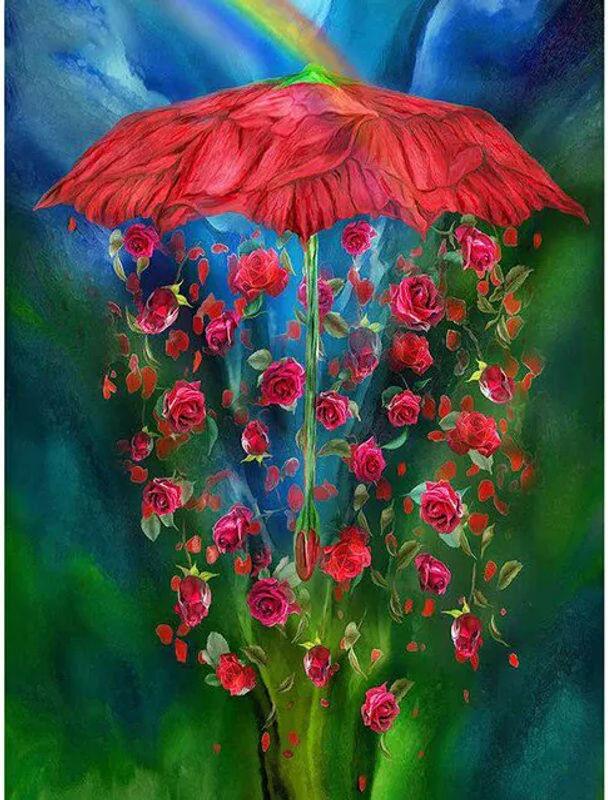 FIYO Diamond Painting Set 5D DIY Stickerei mit rosa Regenschirm Motiv, B/H: 20 x 30 cm - Bild 1