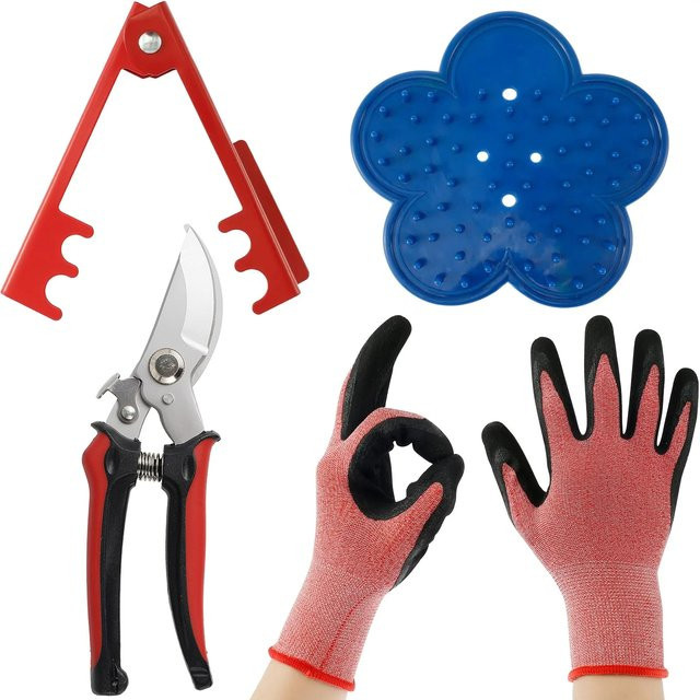 Ergonomischer Rosenblatt-Dorn-Stripper mit Handschuhen als tragbares Garten-Handwerkzeug-Set in Multicolor - Bild 1