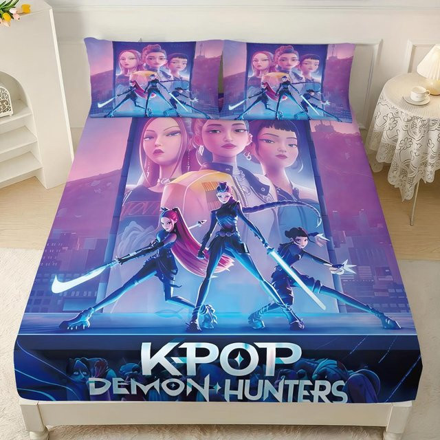3-teiliges Lodestar K-Pop Demon Hunters Bettwäsche-Set aus Mikrofaser, Grau, B/H: 100 x 191 cm - Bild 1