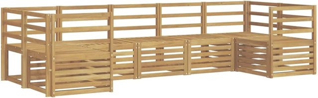 vidaXL Outdoor-Sofagarnitur 7-teilig in Weiß mit Akazienholz und Polstern im L-Shape Design, B/T/H: 304 x 126,5 x 73 cm - Bild 1