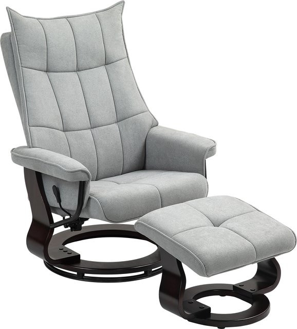 HOMCOM Relaxsessel mit Hocker in Grau, drehbarer Fernsehsessel mit Liege- und Wippfunktion, moderner Sessel mit Samtoptik und Holzrahmen für Wohnzimmer und Schlafzimmer - Bild 1