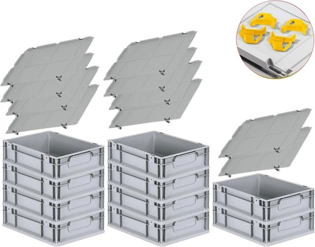 PROREGAL Spar Set mit 10x Eurobox Nextgen Economy in Gelb inklusive Auflagedeckel und 4x Schiebeschnappverschlüssen, H x B x T: 12 x 30 x 40 cm, 11 Liter pro Box - Bild 1