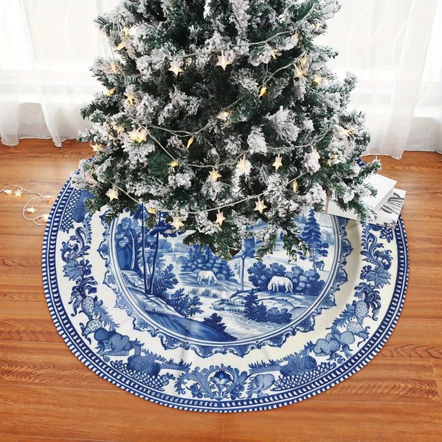 Blaues Weihnachtsbaumkleid von VIKAMA mit floralem Design - Bild 1