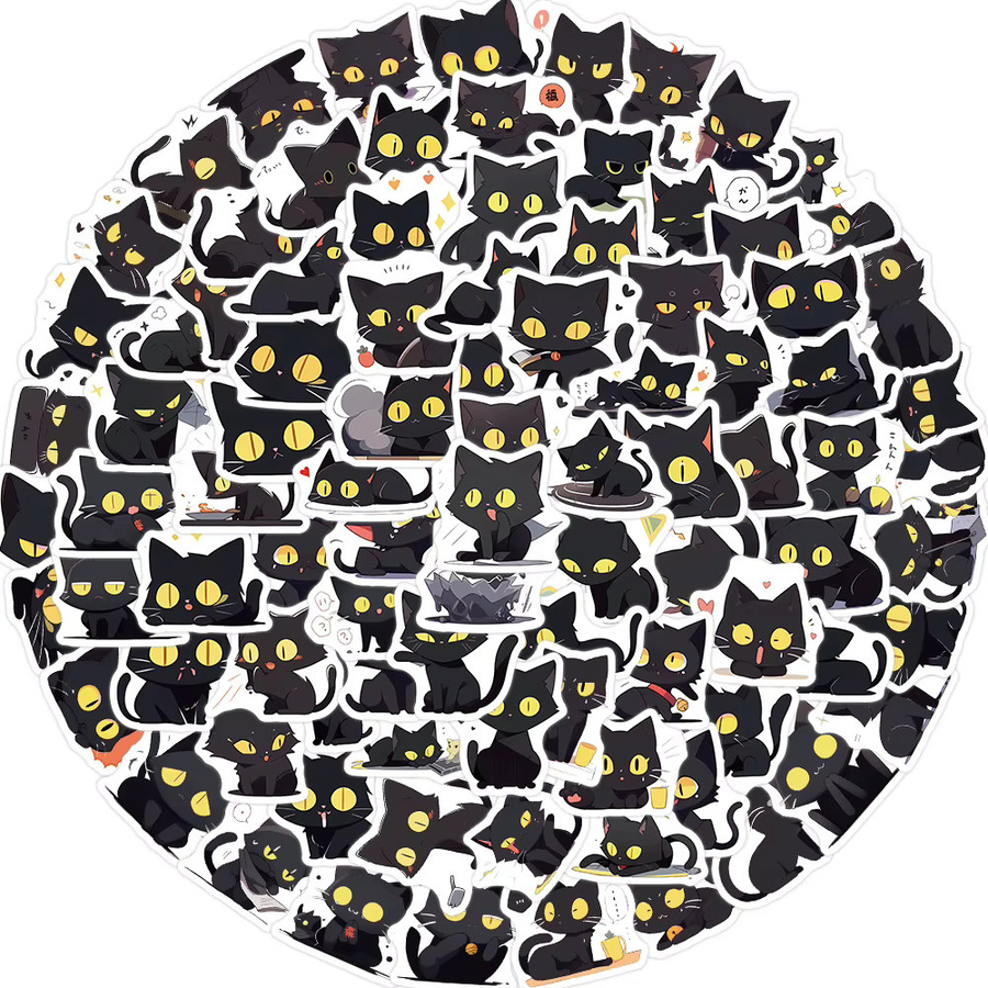 100 Stück schwarze Katzen-Graffiti-Aufkleber von Papery Pop Store für Handyhülle, Laptop und Notizbuch - Bild 2
