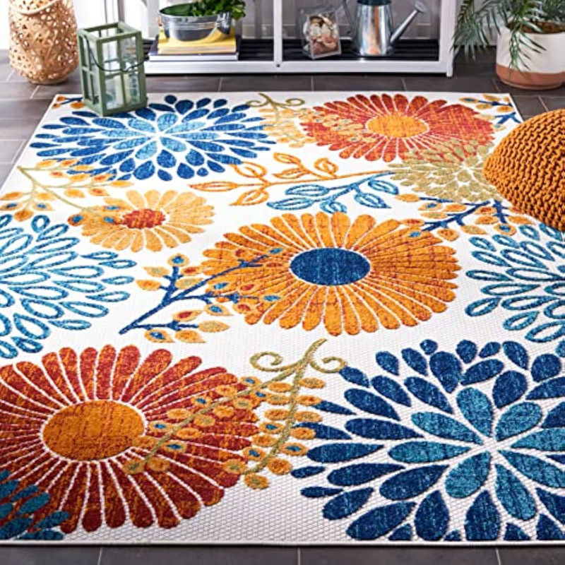VIKAMA Moderner Outdoor-Teppich mit Blumenmuster, rutschfest und faltbar, Mehrfarbig, B/T: 160 x 80 cm - Bild 2