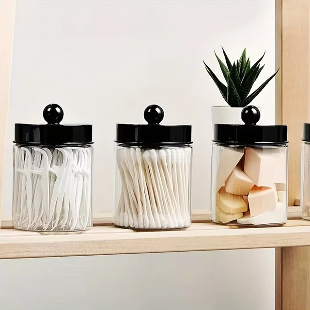 Kosmetik Organizer aus Acryl mit Deckel für Baumwollpads in Transparent und Gold, B/T/H: 12,0 x 7,5 x 2,0 cm - Bild 1