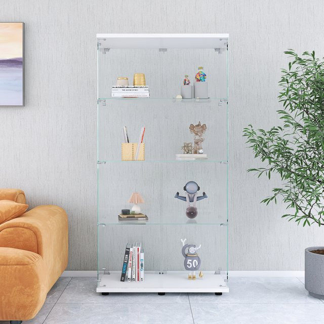 Rosahqnda Glasvitrine mit Doppeltür, abschließbare 4-Schicht-Aufbewahrungsvitrine aus Metall und MDF für Sammlerstücke und Dekoration - Bild 1
