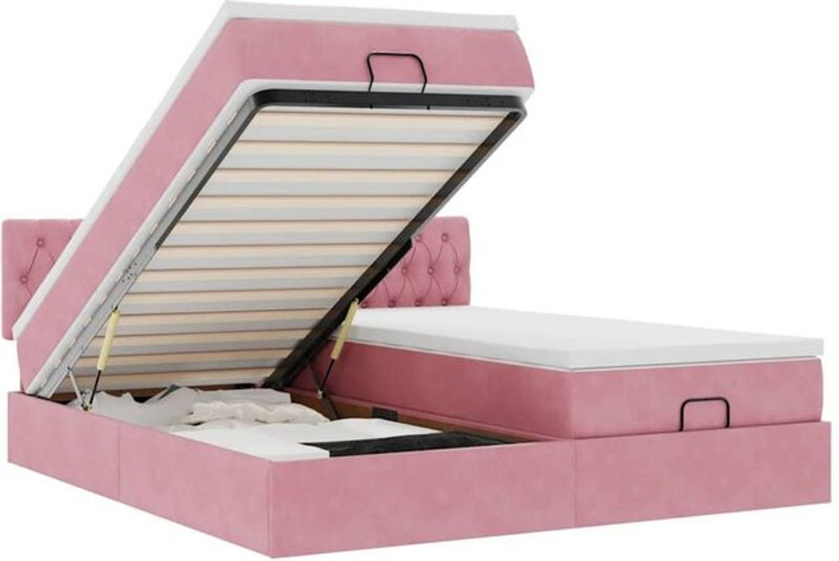 vidaxl Ottoman Polsterbett mit Matratze aus Samt in Rosa, B/B/H: 180 x 200 x 78 cm - Bild 1