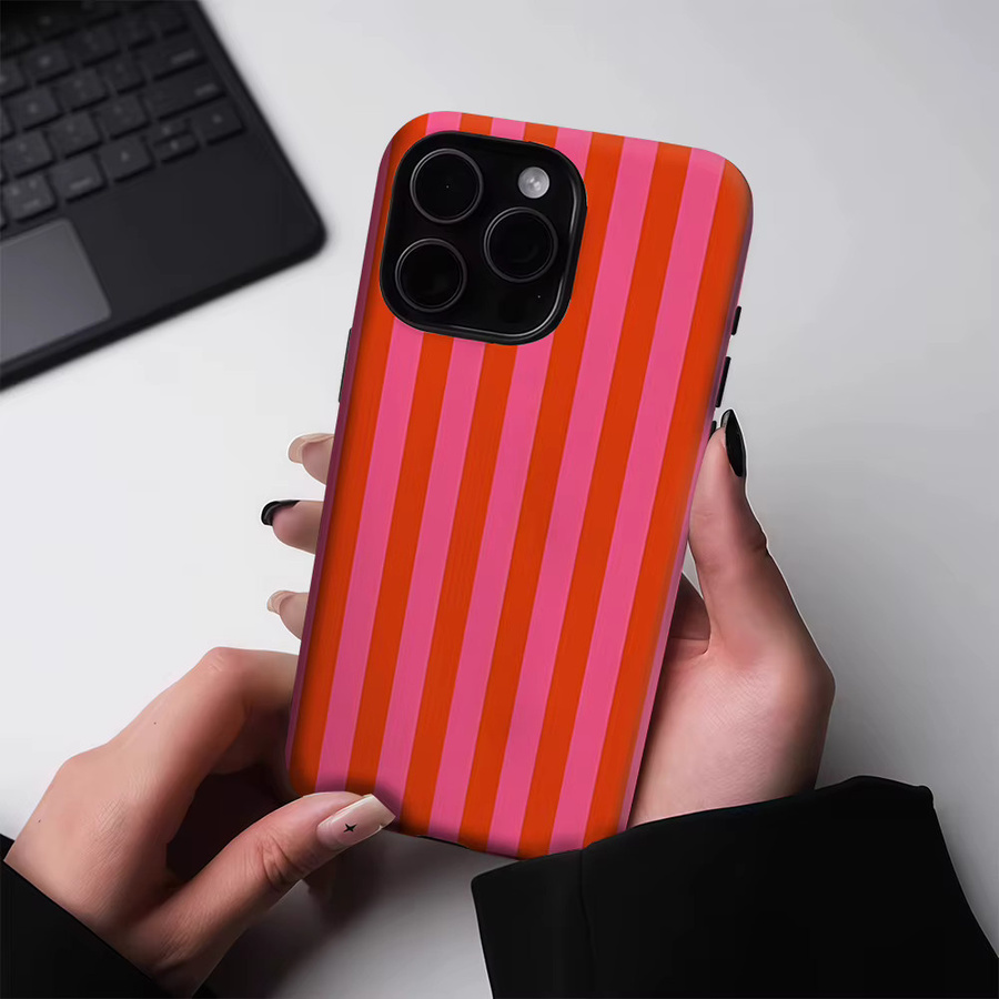 Robuste Handyhülle von Potdemiel in Rosa-Rot gestreift für iPhone 17 16 15 14 13 Pro Max Plus mit Magnetfunktion und Doppel-Schicht-Schutz - Bild 3