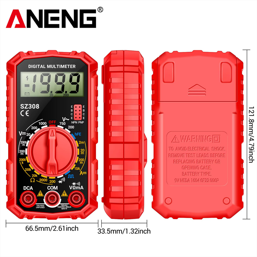 ANENG SZ308 Digitaltester Rechteckwellen-Multimeter für AC/DC-Spannung und 10 A Strommessung - Bild 4