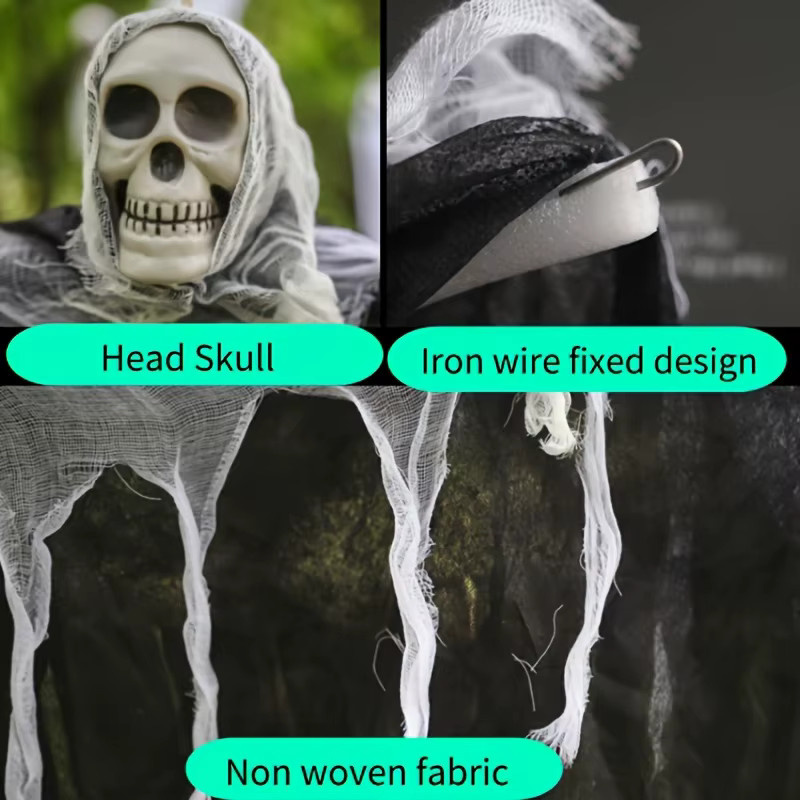 Lofytain Halloween Hängende Geister-Schädel-Skelett-Gaze als Gruselige Horror-Dekoration für Garten und Spukhaus - Bild 4