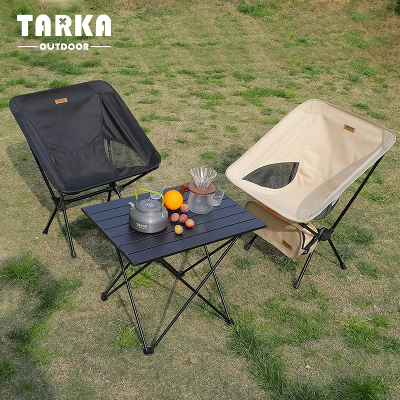 TARKA 2-teiliges Klappstuhl-Set für Camping und Outdoor in Schwarz und Beige - Bild 4