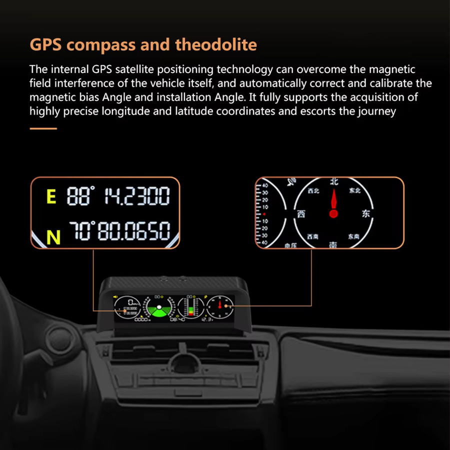 MAIMEIMI Multifunktions-Head-up-Display x90 GPS Tachometer mit Kompass und Neigungsmesser in Schwarz für Auto und Geländewagen - Bild 5