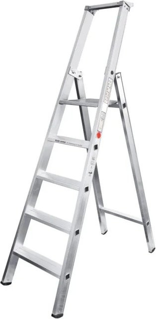 Iller Aluminium Stehleiter mit Ablageschale und Gummifüßen, 5 Stufen, Silber - Bild 1