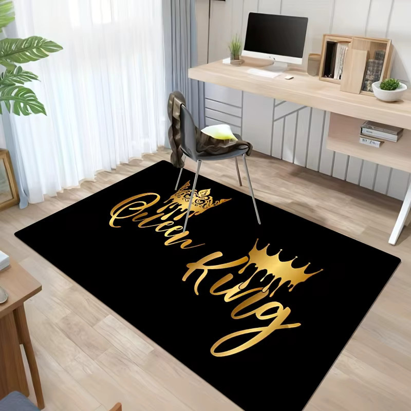 VIKAMA Flanell-Bodenmatte mit König- und Königin-Kronenmuster in Schwarz für Wohnzimmer, Schlafzimmer, Küche, Badezimmer und Flur - Bild 3