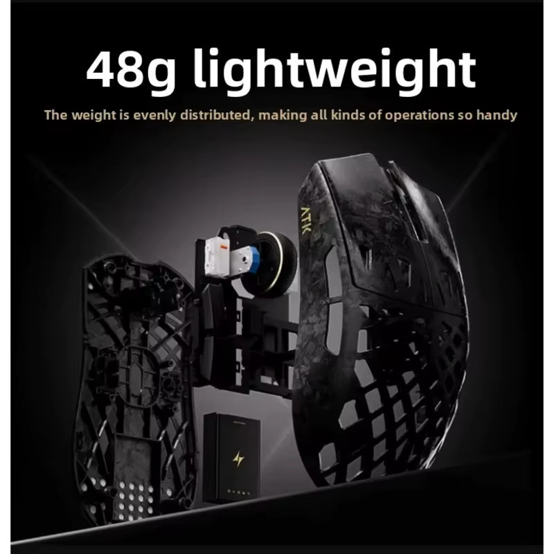 ATK GHOST Composite Carbon Fiber Gaming-Funkmaus mit Bluetooth und Paw3950 Ultra, 48g, Schwarz/Silber - Bild 2