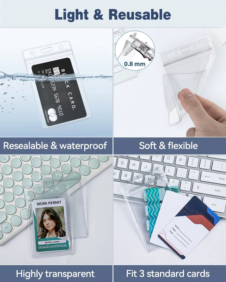 Mcneely 3er-Pack Ausweishalter mit Federspule und Krokodilklemmen, transparent und beige, wasserfest aus Kunststoff - Bild 2