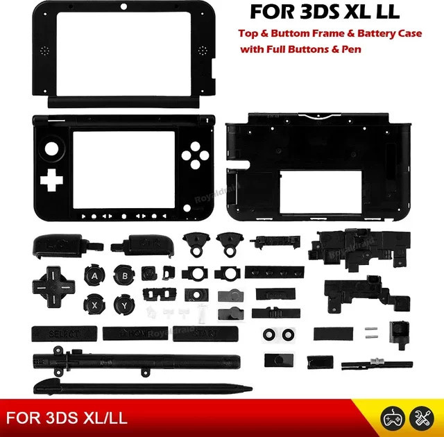 Nintendo 3DS XL LL Ersatz-Gehäuse Set mit Ober- und Mittelrahmenabdeckung sowie schwarzen Tasten und Stift - Bild 1