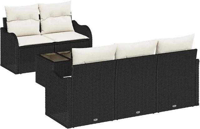 vidaXL Garten-Sofa-Set 6-teilig aus Polyrattan in Schwarz mit Polsterkissen für Terrasse und Garten - Bild 1