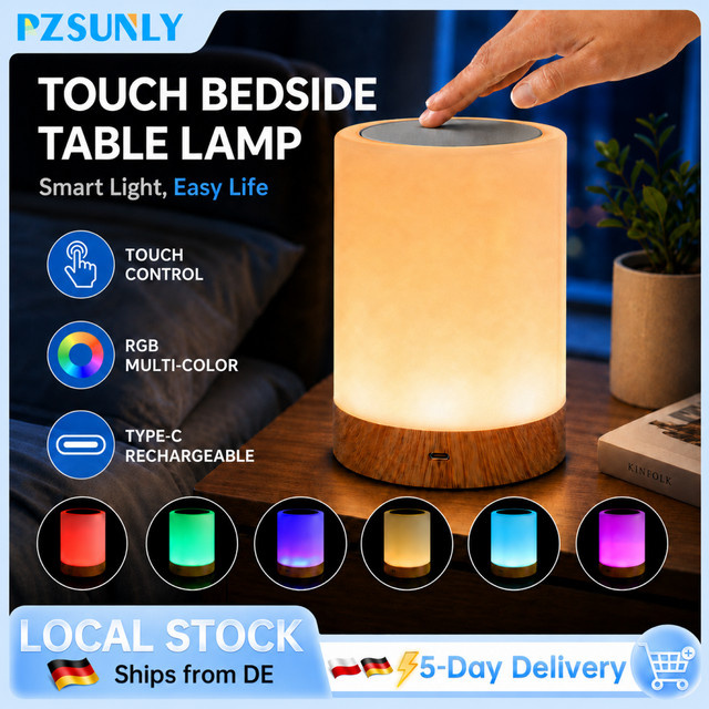 PZSUNLY RGB-Nachttischlampe mit Touch-Steuerung, dimmbar und USB wiederaufladbar, mehrfarbiges Nachtlicht für Schlafzimmer, Kinderzimmer und Esszimmer - Bild 1