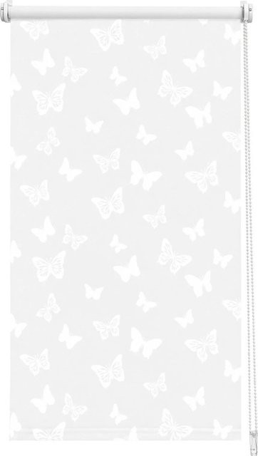 Sekey Seitenzugrollo ohne Bohren, blickdichtes Sichtschutzrollo Schmetterlings-Design, Farbe: Weiss, B: 110 cm, H: 130 cm - Bild 1