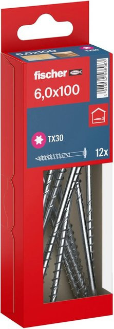 Fischer Holzbauschraube PowerFast II Tellerkopf TX Teilgewinde Ø 6 mm, Länge: 100 mm, verzinkt, 12 Stück - Bild 1