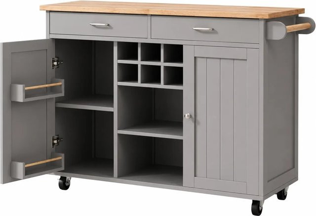 Merax Kücheninsel Buffetschrank in Grau mit Holzoptik, B/T/H: 102 x 45 x 92 cm - Bild 1