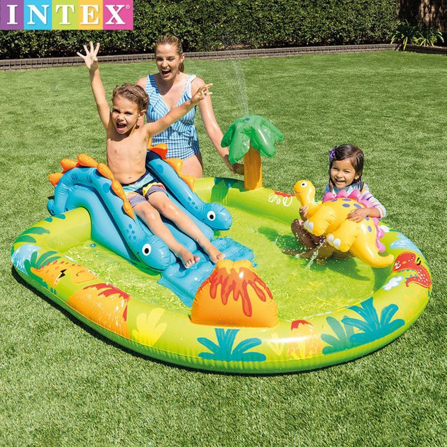 Aufblasbarer Dinosaurier-Park Pool mit Rutsche und Sprühfunktion für Kinder - Bild 1