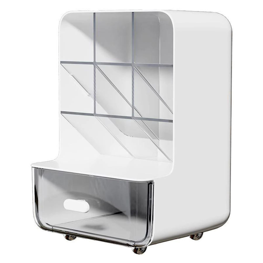 Durchsichtiger Stifthalter aus Kunststoff in Beige mit mehreren Fächern als platzsparender Desktop-Organizer für Büro und Schule - Bild 3