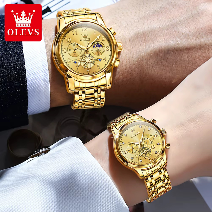 OLEVS Armbanduhr Chronograph, Quarz, Edelstahl, Gold, Unisex - Bild 4