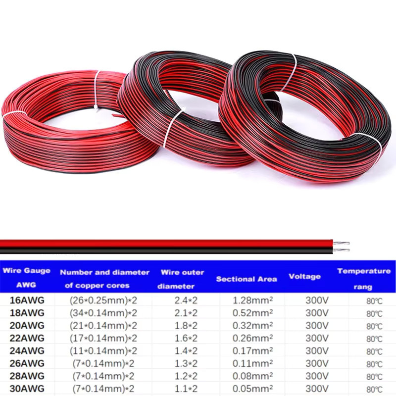 Bytebattle 2-adriges PVC-verzinntes Kupfer-Elektrokabel auf Spule, Rot-Schwarz Doppelparallel-Kabel - Bild 5