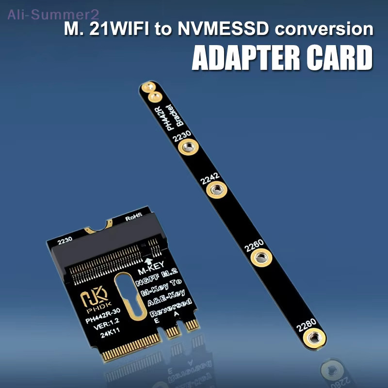 M.2 A+E zu NVMe SSD Adapter PCIe 4.0 Riser Karte mit Halterung für 2230 2242 2260 2280 SSD in Schwarz - Bild 2