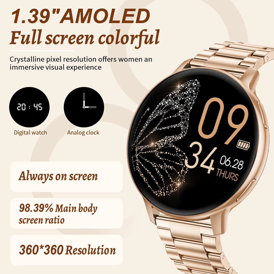 LIGE Smartwatch für Damen mit Bluetooth-Anruffunktion, Fitness-Tracker und anpassbarem Zifferblatt, kompatibel mit Android und iOS, Schwarz/Gold - Bild 5
