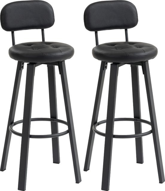 HOMCOM Barhocker 2er Set, drehbare Barstühle aus Kunstleder mit Rückenlehne und Fußstütze, Schwarz, Sitzhöhe: 76,5 cm - Bild 1
