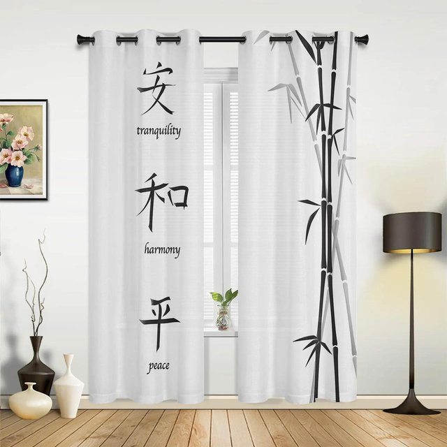 Bambus Retro Shabby Vorhang mit floralem Design in Weiß, halbtransparent, Breite: 135 cm, Höhe: 60 cm - Bild 1